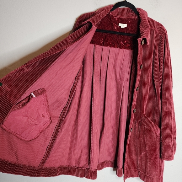 J. Jill Corduroy Red Wine Maroon Pleat Back Button Front Jacket Size Large - Picture 14 of 16